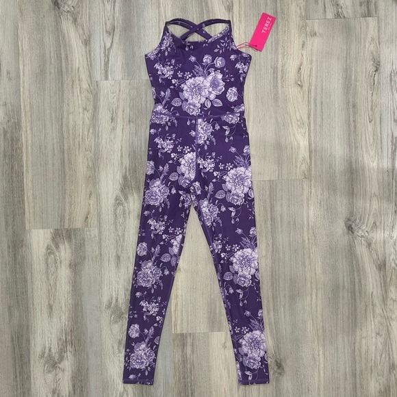 NWT Terez Violet Porcelain Floral Adjustable Strap TLC Athletic Bodysuit Size XS - Picture 1 of 7